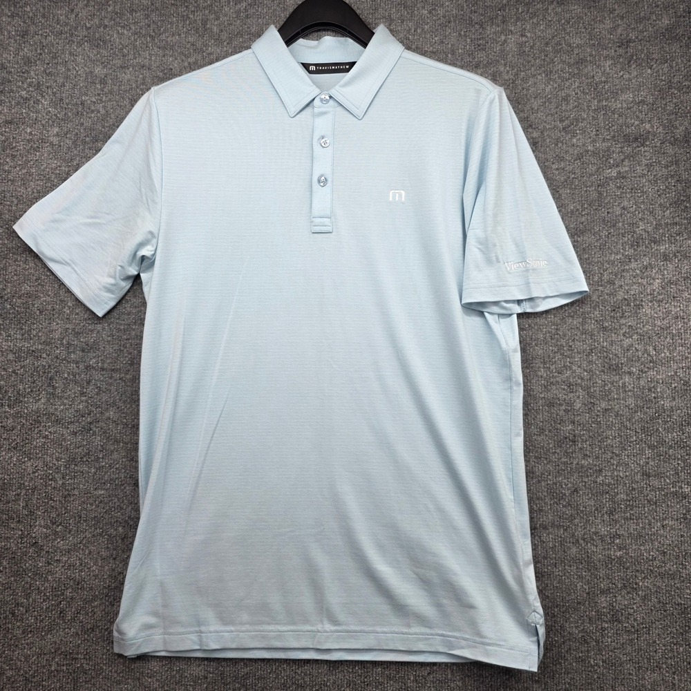 TravisMathew Mens‎ Medium Light Blue Heathered ViewSonic Golf Polo Shirt 2054